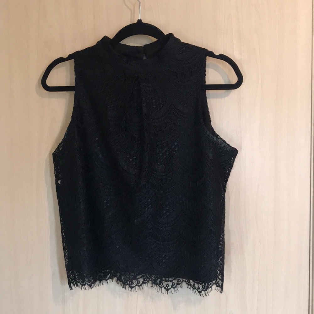 Womens Black Lace High Neck Tank Top